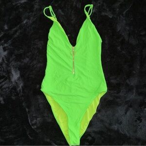 NWOT XXS Lovers + Friends Neon Green Ribbed One Piece